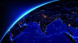 Bright connections moving around Earth. Asia, with city lights. Stock Footage