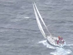 Brokenwood in choppy conditions: the 54ft yacht sailed by Sailors with Disabilities in the 2009 Sydney to Hobart Yacht Race. Skippered by David Pescud, Australia Stock Footage