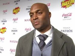 INTERVIEW: Amani Toomer at Patron Presents The MAXIM Party Featuring Coca-Cola Zero Countdown With Paul Mitchell on 2/4/12 In Indianapolis, IN. Stock Footage