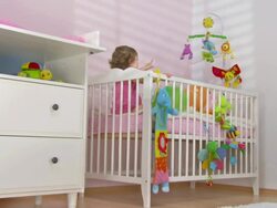 HD CRANE: Adorable Baby In The Crib Stock Footage