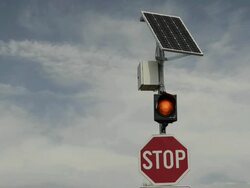 CU Solar-powered stop sign with blinker / Pag, Dalmatia, Croatia Stock Footage