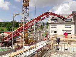 WS Shot of house construction building site / Hermeskeil, Rhineland Palatinate, Germany Stock Footage