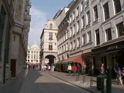 MS Shot of La Grand Place UNESCO world heritage with Rue Charles Buis / Brussels, Brussels Capital Region, Belgium Stock Footage