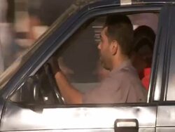 Tracking taxi driving through busy street, Cairo, Egypt (sound available) Stock Footage