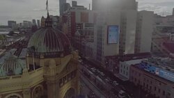 Aerial view of Flinders Street Station. Melbourne Australia Stock Footage