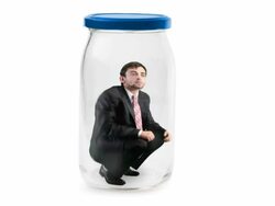 businessman trapped in jar Stock Footage