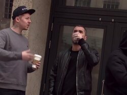 Zane Lowe & Professor Green at Radio Around The World, Sport Relief Challenge on March 17, 2014. Stock Footage