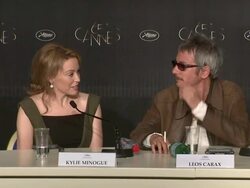 INTERVIEW: Kylie Minogue on how she met Leos Carax at Holy Motors Press Conference: 65th Cannes Film Festival on May 23, 2012 in Cannes, France (Footage by WireImage Video/Getty Images) Stock Footage