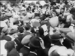 B/W 1917 REAR VIEW crowd waving hats at rally / Russia / documentary Stock Footage