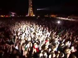 W/S EXT Concert Crowd Festival Night Waving Hands Stock Footage