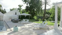 Luxury lap pool and patio Stock Footage