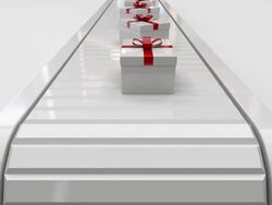 Gift boxes on conveyor belt Stock Footage