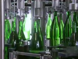 MS Champagne bottles on production line / Ayl, Rhineland-Palatinate, Germany Stock Footage