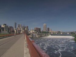 MS Bridge over river / Minneapolis, Minnesota, United States  Stock Footage