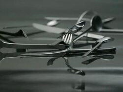 CU SLO MO Shot of cutlery falling down / Seoul, South Korea Stock Footage