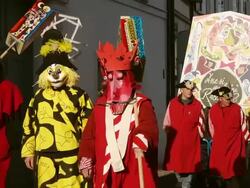 MS Shot of people with mask and dressing up celebrating Basler Fasnacht (Basel Carnival) on street / Basel, Switzerland Stock Footage