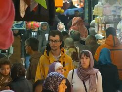 MS Shot of crowds at Muslim Quarter streets in old city / Jerusalem, Judea, Israel Stock Footage