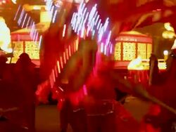 MS TD ZO People performing dragon dance at city wall new year lantern festival  AUDIO  / xi'an, shaanxi, china Stock Footage