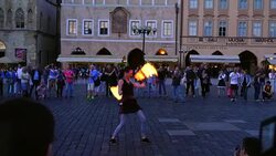 Performance with fire in Old Town Square in Prague Stock Footage