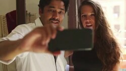 Friends taking a selfie in the b&b Stock Footage