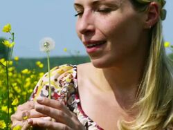 Girl%2Bblowing%2Bblowball Stock Footage