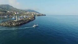 Aerial Shot of Port and Fishing boat Stock Footage