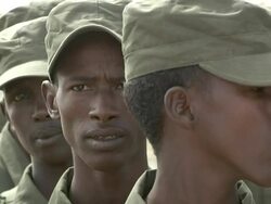 Somali militia men lining up Stock Footage