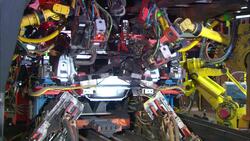 Automotive robots weld car parts on an assembly line as sparks fly. Stock Footage