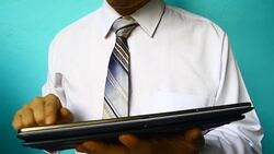 businessman hand click tablet Stock Footage