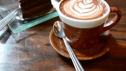 HD:Coffee art with chocolate cake Stock Footage