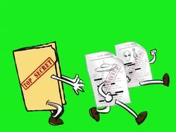 Cartoon TopSecret folder chases UFo documents on chromaGreen. Stock Footage