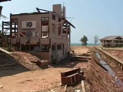 MS building damaged by Boxing day 2004 tsunami, Thailand Stock Footage