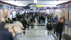 HD Time-lapse: Traveler Crowd at Umeda Osaka Train Station Stock Footage
