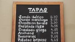 City center of Barcelona: tapas menu in the streets Stock Footage