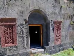 Hayravank monastery, Sevan lake, the faÃƒÂ§ade of the church Stock Footage