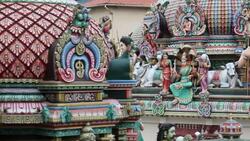 Statues cover the Gopuram of the Sri Mariamman Temple in Singapore. Stock Footage