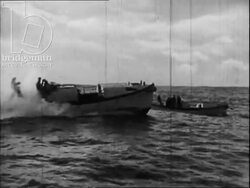 Coast Guard cadets training on the Joseph Conrad ship. Rescue mission in rough sea. USA 1940s-1950s Stock Footage