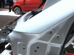 CU DS ZI Cutaway of Smart car showing stripped down interior at Detroit Auto Show / Detroit, Michigan, USA  Stock Footage