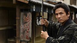 Portrait of a Ronin Samurai with his blade drawn Stock Footage