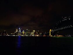 Skyline of Sydney CBD early evening with Harbour Bridge, Sydney, New South Wales, Australia Stock Footage