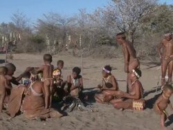 Ju hoansi San Bushmen of Nyae Nyae, chief healing, Namibia Stock Footage