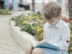 serene  boy reading a book Stock Footage