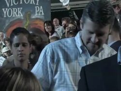 October 2009 MS ZO Republican vice-presidential candidate, Sarah Palin, with her husband Todd Palin greeting supporters and signing autographs during presidential campaign/ York, Pennsylvania, USA/ AUDIO Stock Footage