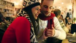 Two people having tea at cabin coffee shop. Stock Footage