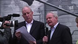 Sinn Fein's Martin McGuinness speaks at launch of Gerry Adams mural Falls Road News Clip
