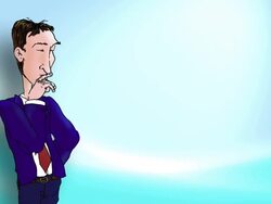 Cartoon Executive midshot, walks in,thinks,and smiles Stock Footage