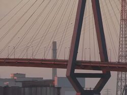 CU Shot of Kohlbrand Bridge in harbour at sunset / Hamburg, Germany Stock Footage