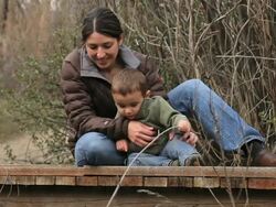Mother and Son on Bridge Stock Footage