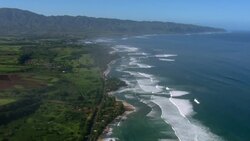 Aerial shot of coastline on Oahu's North Shore, known for its huge waves during the winter months. Stock Footage