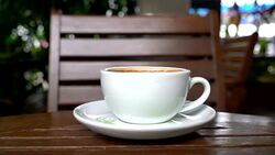 hot coffee cup in cafe Stock Footage